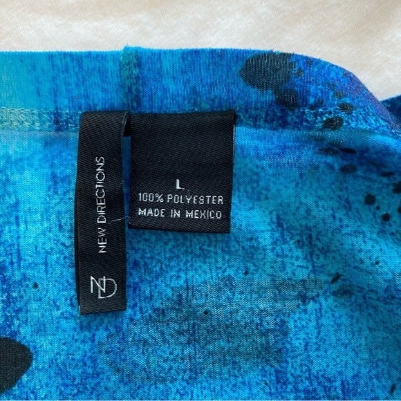 Blue Aqua Black Floral Abstract Sparkle Studded Short Sleeve Scoop Neck Top SZ L - Picture 8 of 11